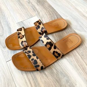 Zara Leopard Print Leather Sandals Size 41 10 Slides